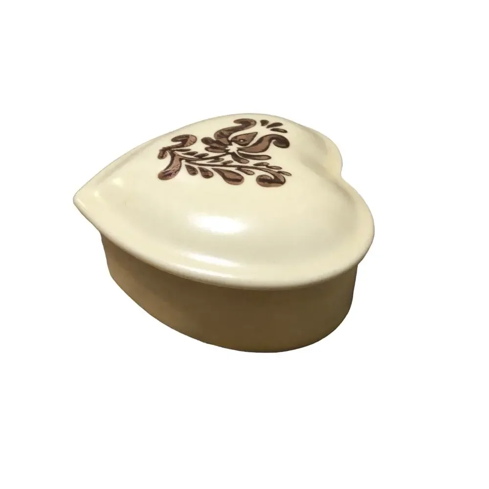 Vintage Pfaltzfraff Yellow Brown Hand Painted Heart Trinket Box